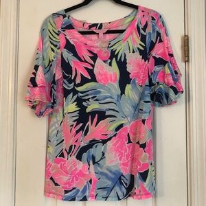 Lilly Pulitzer Short Ruffle Sleeves Top